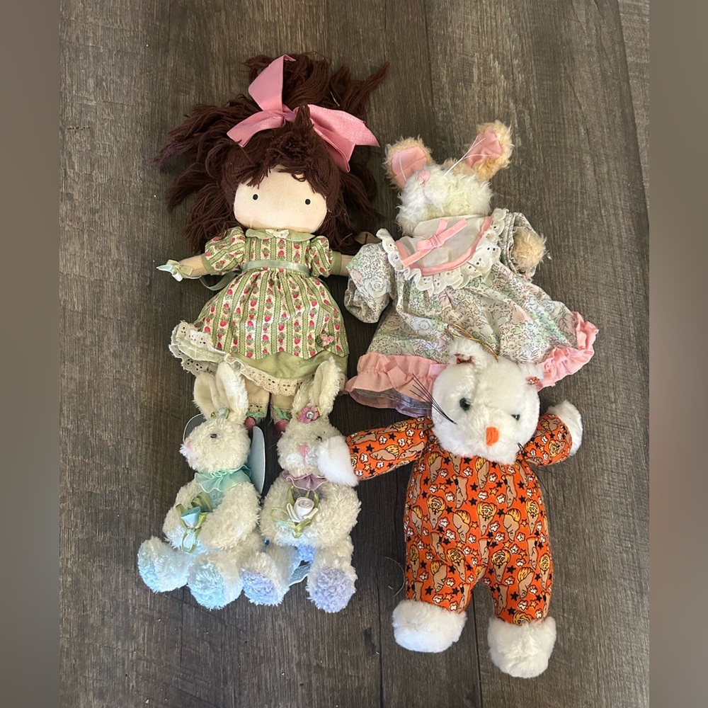 Bunny Rabbit Easter & Fall Autumn Rabbit with Girl doll